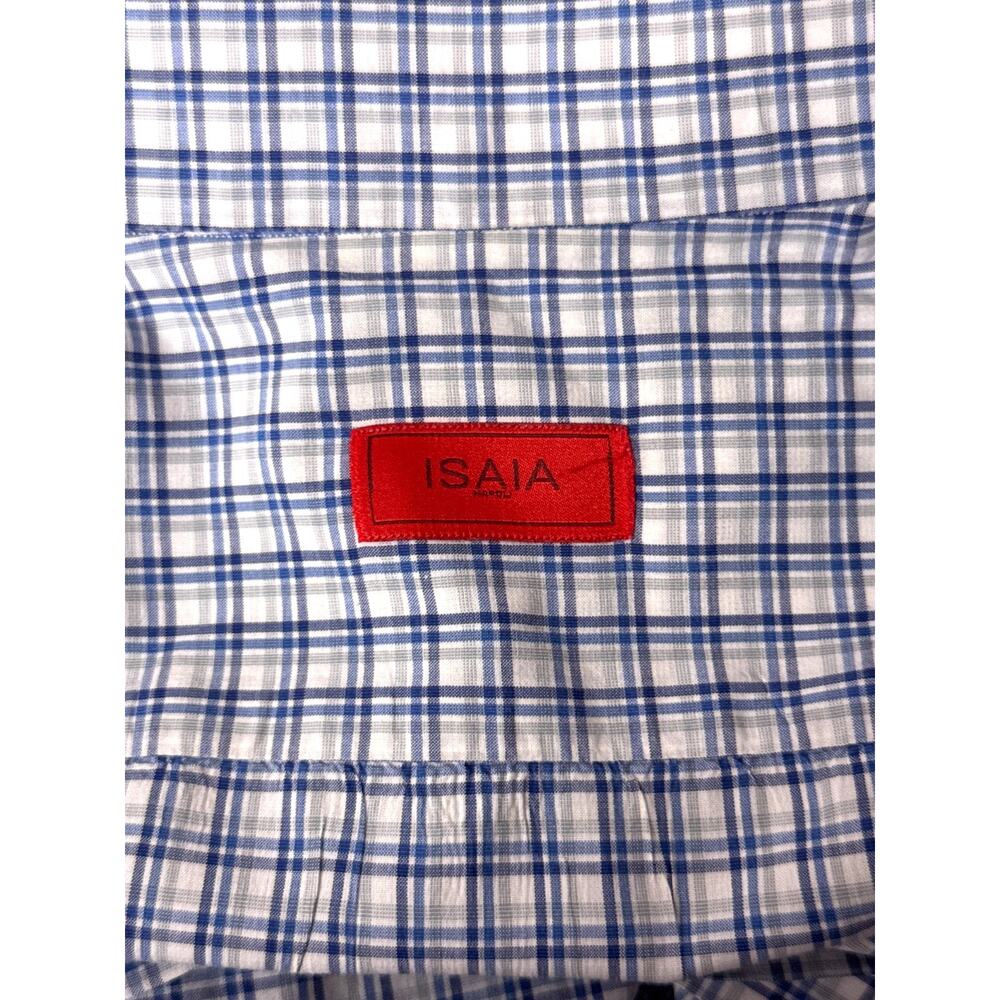 ISAIA Dress Shirt 17 / 43 Mens Blue Gray Check